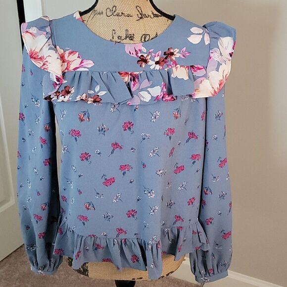 Jill Jill Stuart floral blue pink top - Picture 1 of 5